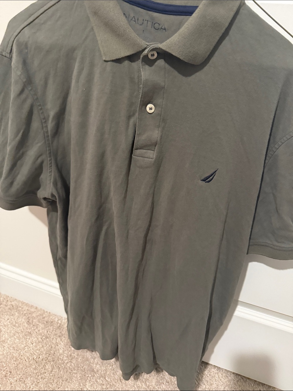 Nautica Men's Olive Polo with Navy Sail Logo